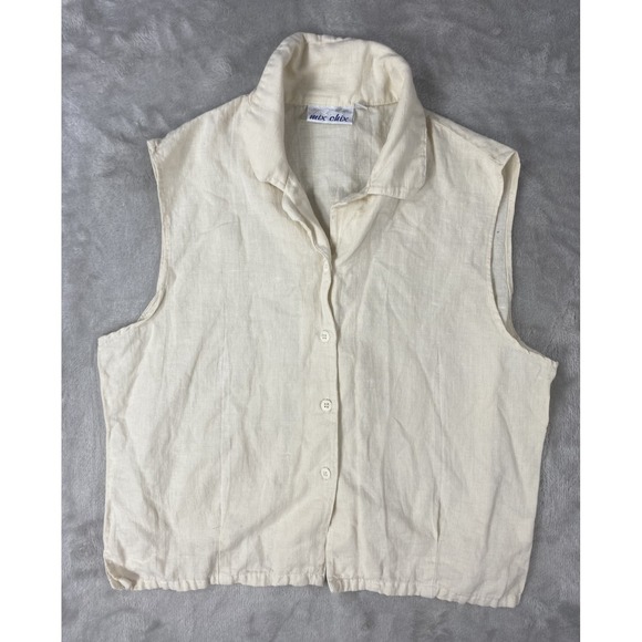 Mix Chix Tops - Vintage Sleeveless Shirt‎ Womens XL Linen Blend Mix Chix 90s Y2K Collared Button